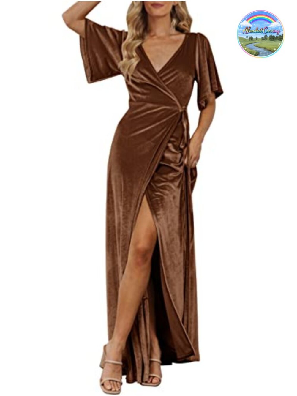MEROKEETY Women's Velvet Wrap V Neck Bell Sleeve Maxi Dress